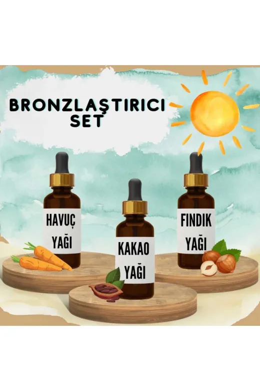 Çare Burada bronzlaş3 Bronzlaştırıcı Bitkisel Set Havuç Yağı 20 Ml + Kakao Yağı 20 Ml + Fındık Yağı 20 Ml