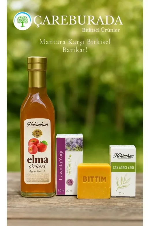 Çare Burada carrmant Hekimhan Elma Sirkesi, Lavanta Yağı, Bıttım Sabunu, Çay Ağacı Yağı (Mantar Seti)