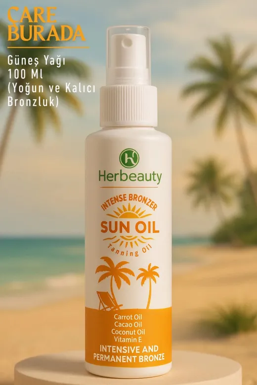 Çare Burada güneşyağı Herbeauty - Bronzlaştırıcı Güneş Yağı 100 Ml (Kakao Yağı, Havuç Yağı, E Vitamini)
