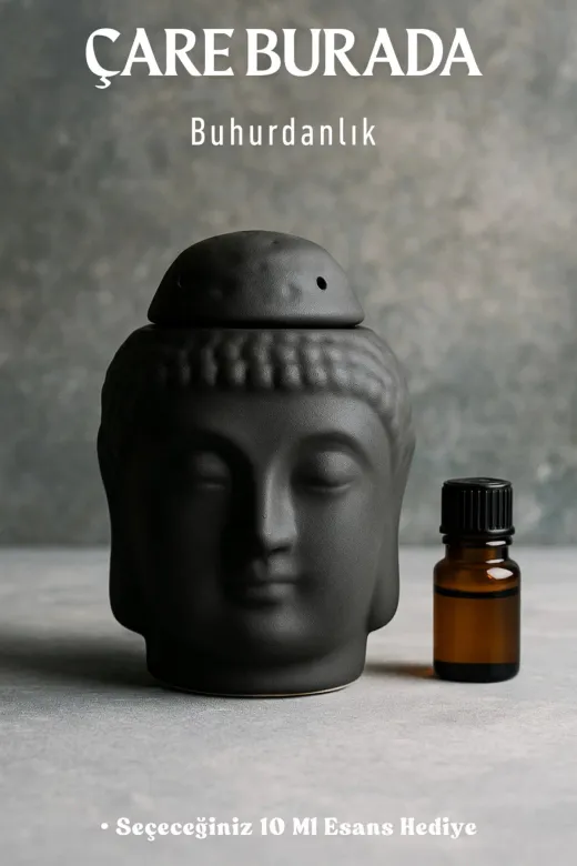 Çare Burada matsiyahbuhurdanlık Mat Siyah Buda Buhurdanlık (Seçeneğiniz 10 Ml Esans Hediye)