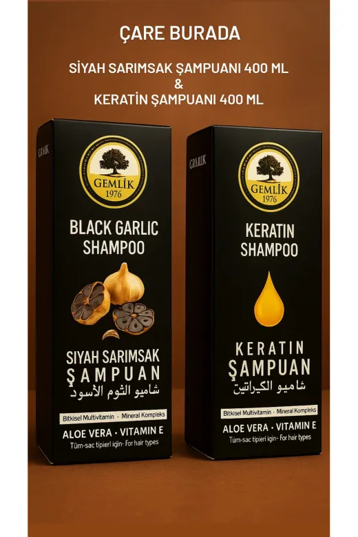 Çare Burada P4135S1353 Siyah Sarımsak Şampuanı (400 Ml) + Keratin Şampuanı (400 Ml)