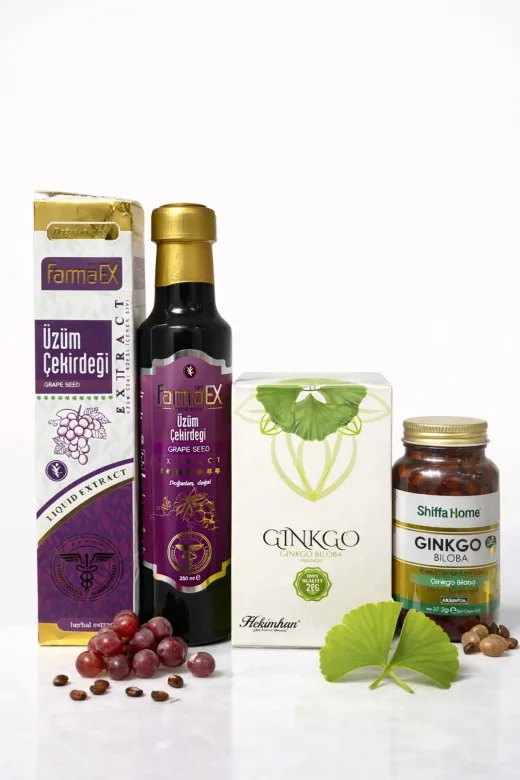Çare Burada P5525S1129 Üzüm Çekirdeği Ekstakt 250 Ml. - Ginkgo Bıloba 20'li Poşet Çay - Ginkgo Bıloba 60 Kapsül Set
