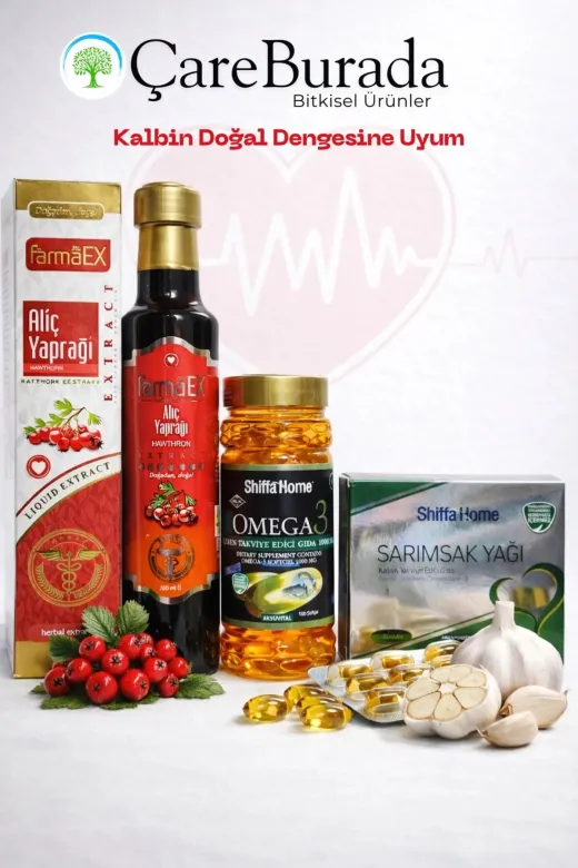 Çare Burada P5599S8824 Çareburada Destek Seti - Alıç Yaprağı Ekstrakt, Omega 3 & Sarımsak Yağı Kapsül