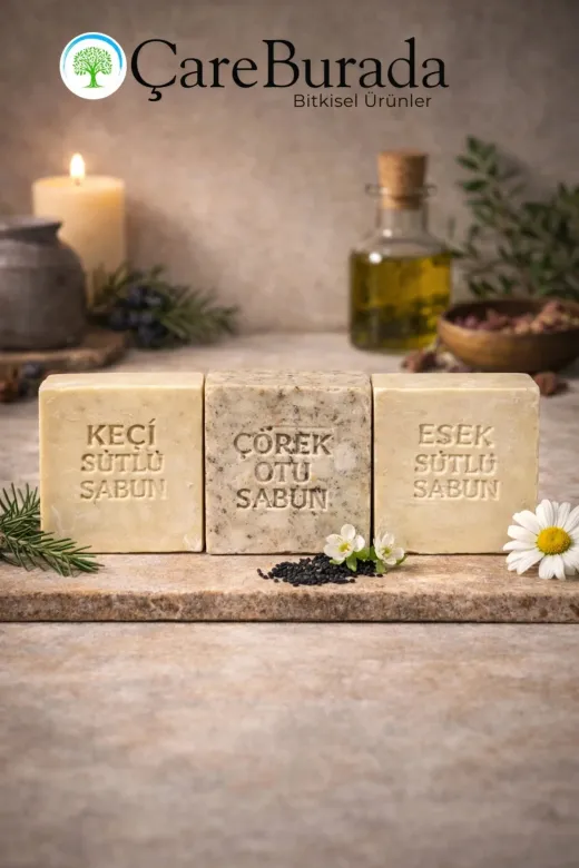Çare Burada P5603S7804 Çareburada Sabun Seti 3'lü - Keçi Sütlü & Çörek Otu & Eşek Sütlü