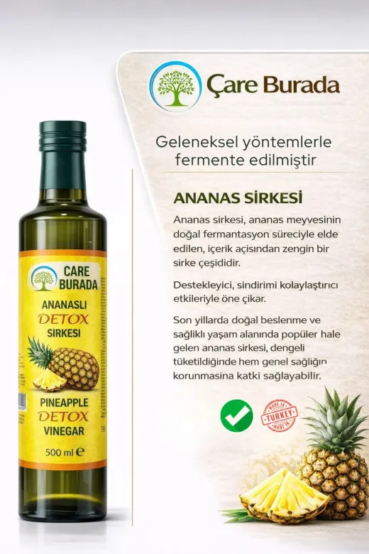 Çare Burada P5785S6795 Çareburada Ananaslı Detox Sirke 500 Ml | Formunu Korumaya Destek & Günlük Kullanıma Uygun