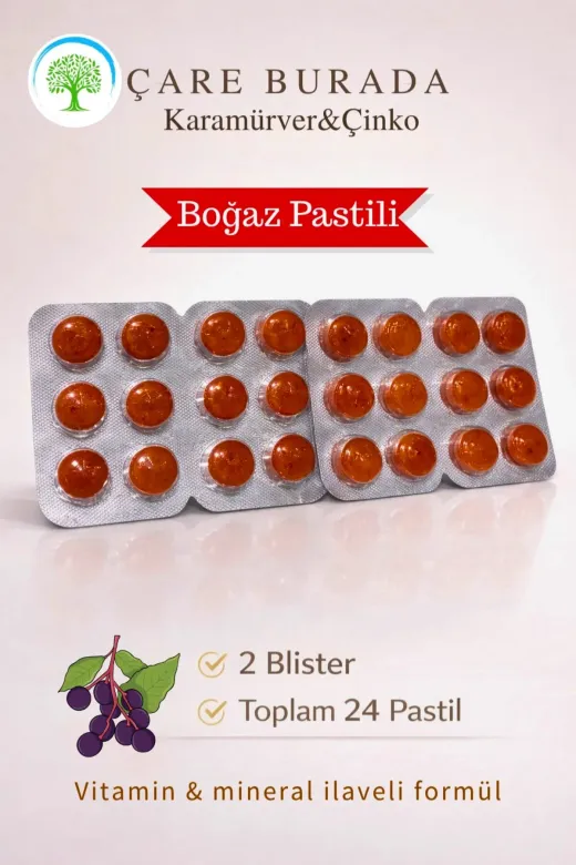 Çare Burada P5806S7882 Çareburada Karamürver & Çinko Boğaz Pastili 24 Adet