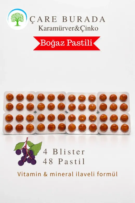 Çare Burada P5807S7379 Çareburada Karamürver & Çinko Boğaz Pastili 48 Adet
