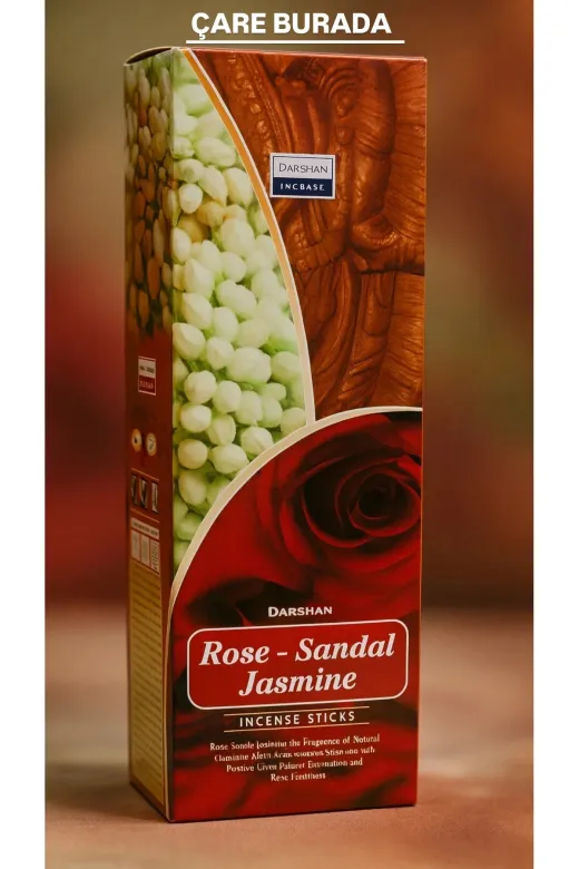 Çare Burada rosesandaljasminetütsü Darshan Incense - Rose & Sandal & Jasmine 20'li Çubuk Tütsü (Gül & Sandal & Yasemin)