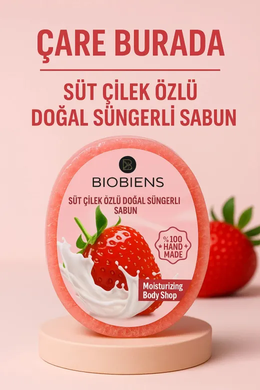 Çare Burada sütçileksüngerlisabun Biobiens - Süt & Çilek Özlü Doğal Süngerli Sabun 135 Gr