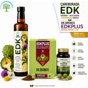 ÇareBurada EDK Sirke 500 ml & Dr. Bronos EDK Bitkisel Toz 30 Stick & Enginar Yaprağı 60 Kapsül | Enginar, Devedikeni, Karahindiba