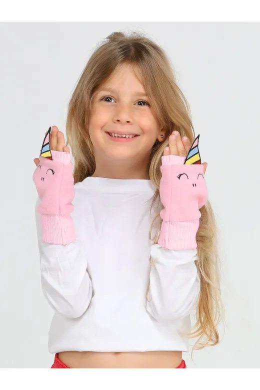 Casabony 23k-025 Unicorns 3D Nakışlı Polar Pembe Kız Çocuk Eldiven