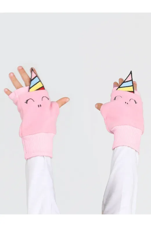 Casabony 23k-025 Unicorns 3D Nakışlı Polar Pembe Kız Çocuk Eldiven