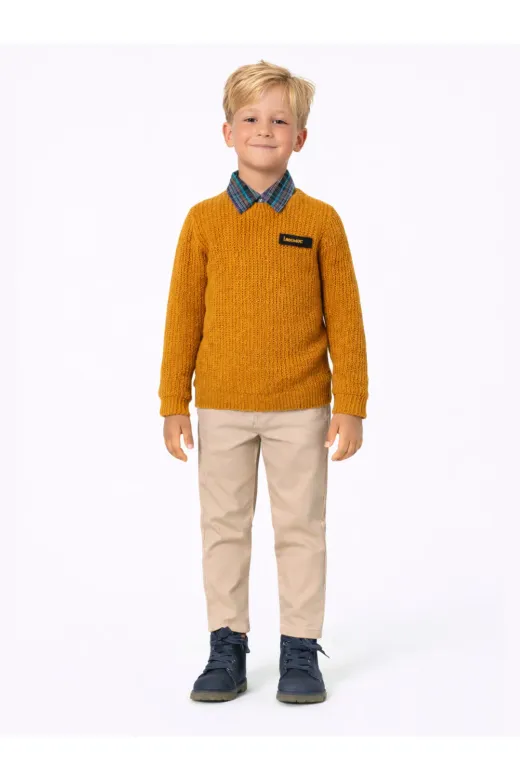 Casabony 3'lü Set Hardal Triko Sweat & Pantolon & Gömlek Erkek Çocuk Takım
