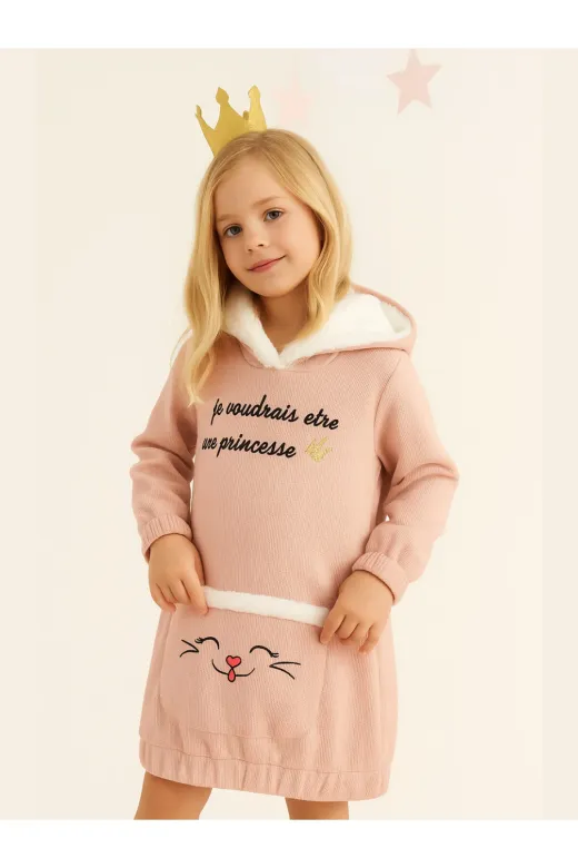 Casabony CS-23K-002 Somon Yumoş Prenses Hoodie Elbise