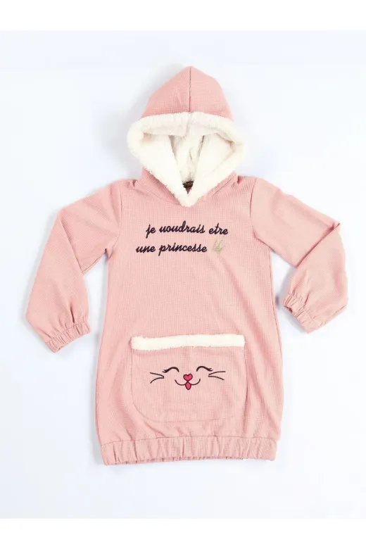 Casabony CS-23K-002 Somon Yumoş Prenses Hoodie Elbise