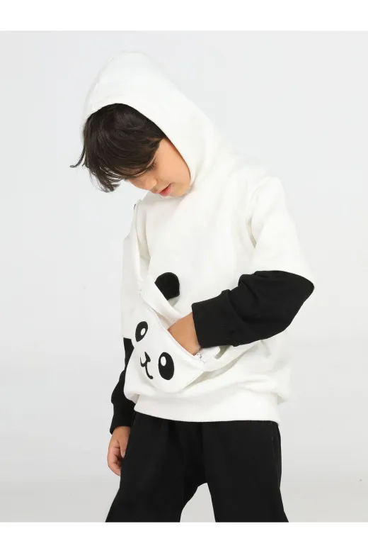 Casabony CS-23K-007 Panda Unisex Mobil Çantalı Krem Sweatshirt
