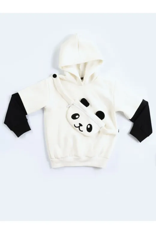 Casabony CS-23K-007 Panda Unisex Mobil Çantalı Krem Sweatshirt