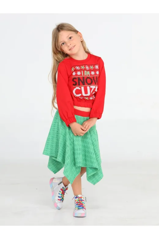 Casabony CS-23K-012 Snow Cute Kız Çocuk Etek + Sweatshirt Takım