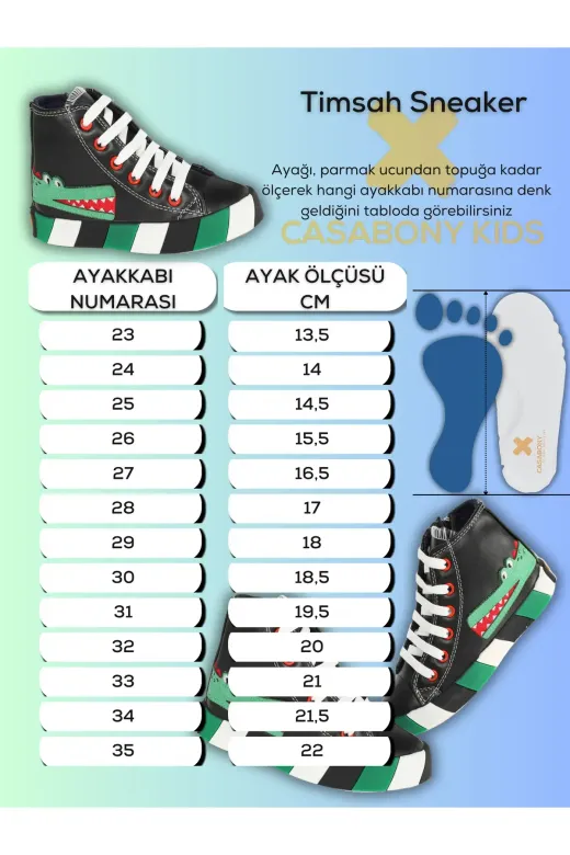 Casabony CS-23K-029 Timsah Ortopedik Destekli Siyah Erkek Çocuk Sneakers