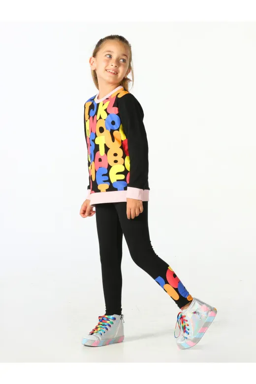 Casabony CS-24S-025 Alphabet Desenli Kız Çocuk Sweatshirt Takım