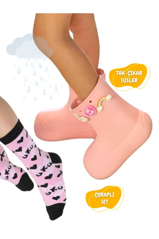 Casabony CS-24S-051 Pudra Yağmur Botu + Xo Çoraplı Set