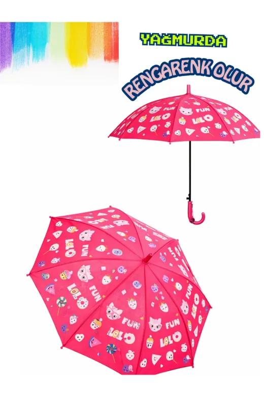 Casabony CS-24S-073 Yağmurda Rengi Değişen Fuşya Kız Çocuk Şemsiye