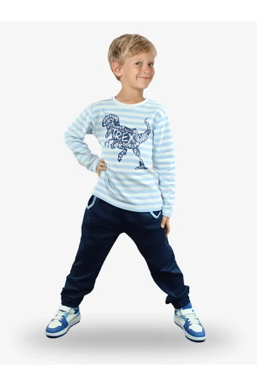 Casabony CS-24S-076 T-Rex Baskılı T-Shirt + İndigo Pantolon Takım