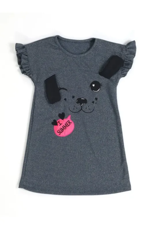 Casabony CS-24Y-031 Cute Dog Simli Kız Çocuk Elbise Beden: 4 Yaş