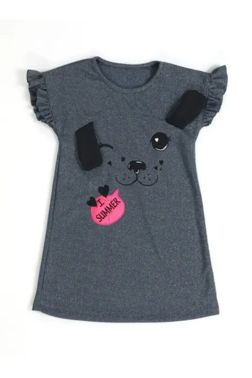 Casabony CS-24Y-031 Cute Dog Simli Kız Çocuk Elbise Beden: 4 Yaş
