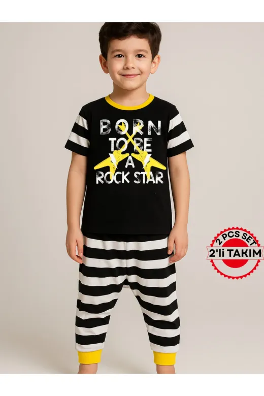 Casabony CS-24Y-053 Rocker Çizgili Kapri + T-Shirt Takım