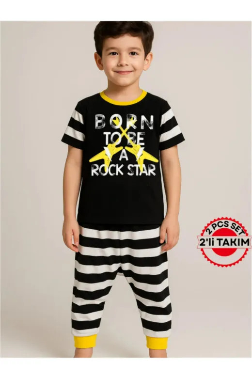 Casabony CS-24Y-053 Rocker Çizgili Kapri + T-Shirt Takım