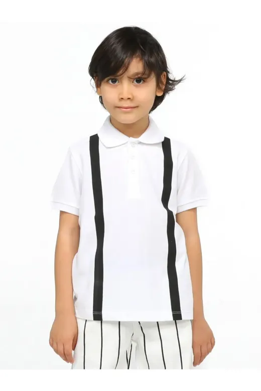Casabony CS-24Y-066 Beyaz Çizgi Desenli Polo T-Shirt