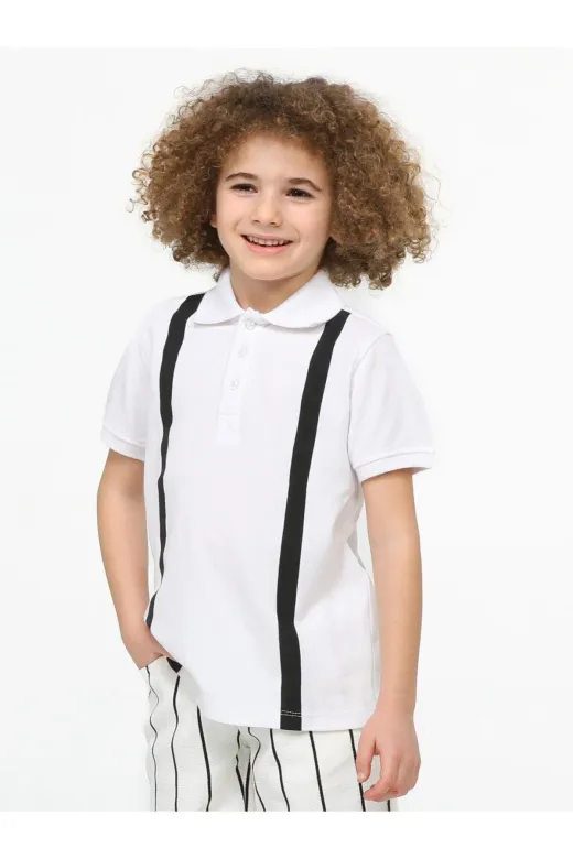 Casabony CS-24Y-066 Beyaz Çizgi Desenli Polo T-Shirt