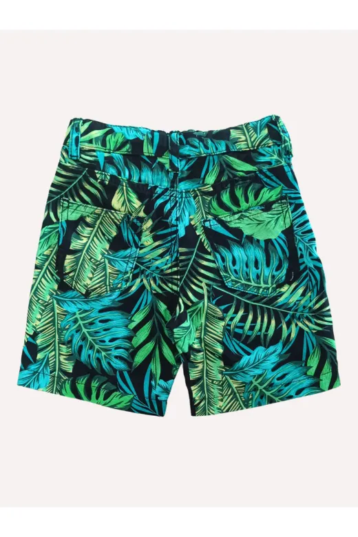 Casabony CS-25Y-015 Yaprak Desenli 5 Cepli Kanvas Hawaii Erkek Çocuk Şort