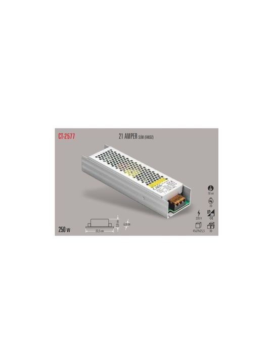 Cata Ct-2577 21 Amper Şerit Led Trafosu 250W Slim Model Ampul