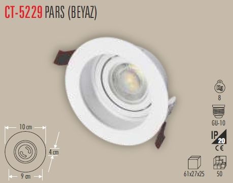 Cata Ct-5229 Pars Yuvarlak Beyaz Spot Kasası
