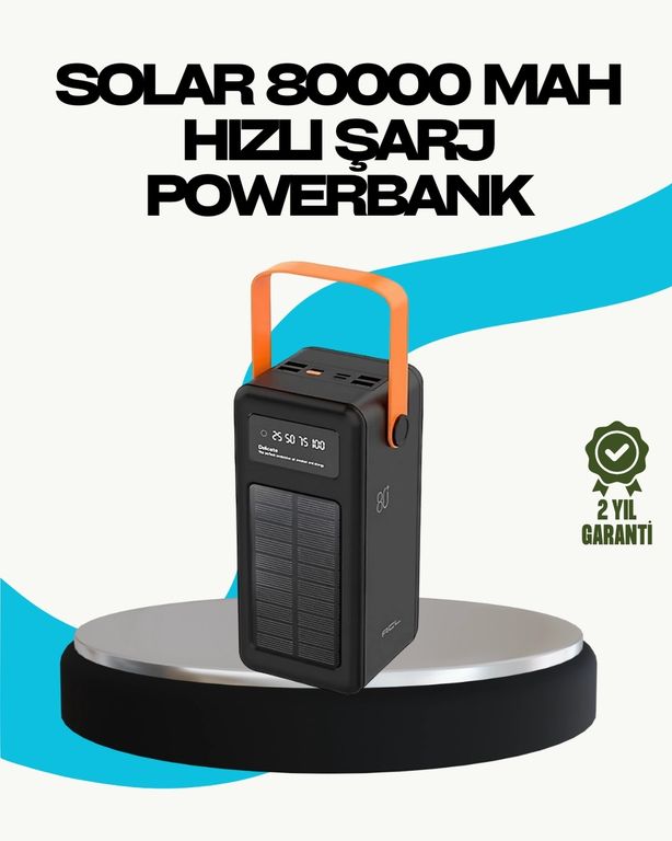 ÇAVDAR TKNUCZZZ2080POWERBANK-1MKR 80000 Mah Güneş Enerjili Powerbank 4 Kablolu Type C Lightning Micro Usb Diğer