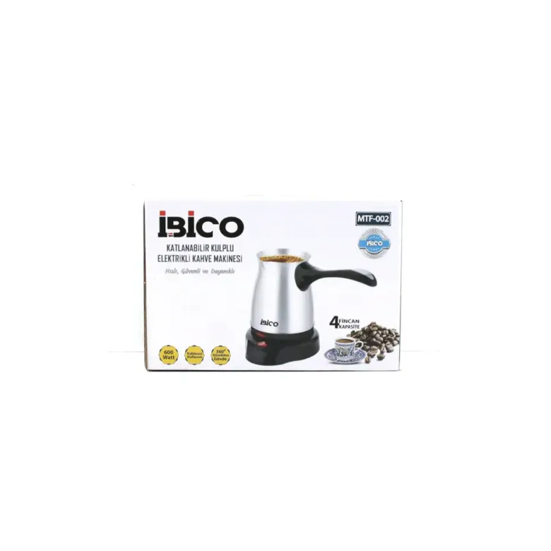 Çelik Elektrikli Cezve Türk Kahve Makinesi - 4FİNCAN=400ML Kablosuz Kullanım- 360°DÖNER 600W MTF-002