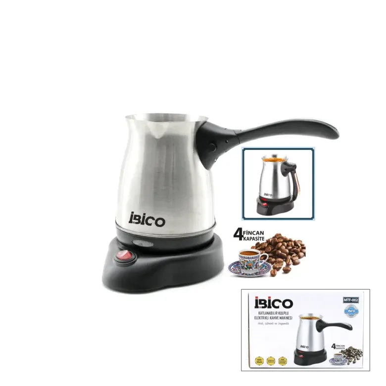 Çelik Elektrikli Cezve Türk Kahve Makinesi - 4FİNCAN=400ML Kablosuz Kullanım- 360°DÖNER 600W MTF-002