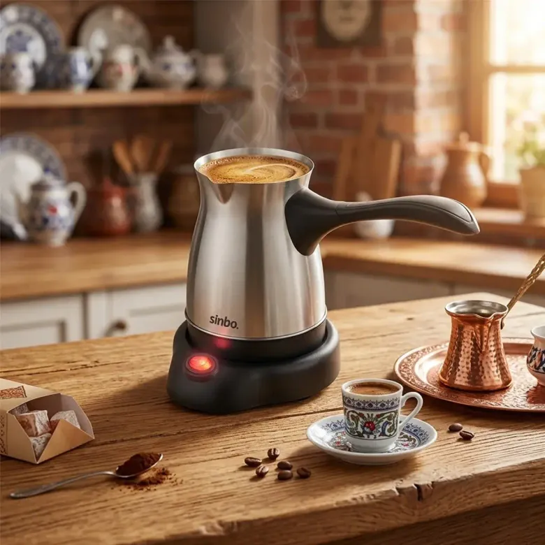Çelik Elektrikli Cezve Türk Kahve Makinesi - 6FİNCAN=500ML 360° Kablosuz Kullanım Katlanır Kulp 600W