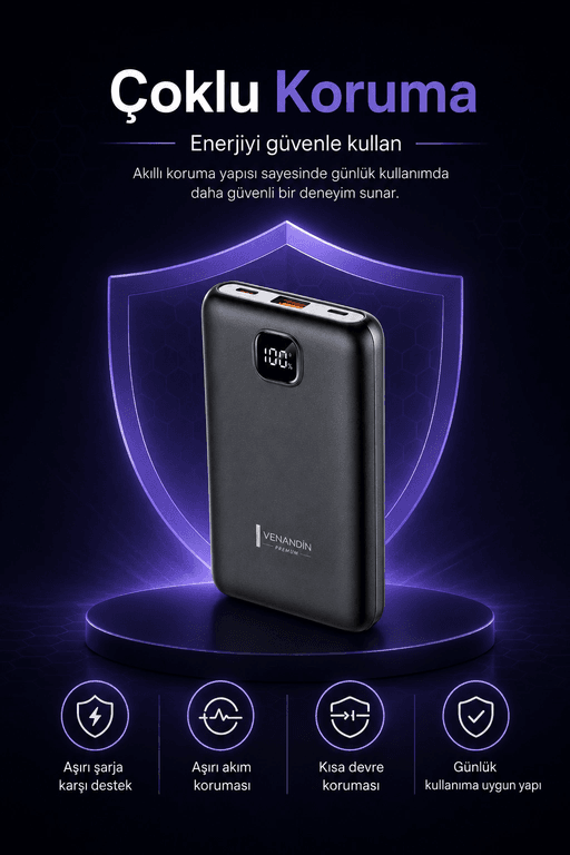 Cep Telefonu Uyumlu 10000 mAh Dijital Göstergeli Hızlı Şarj Powerbank