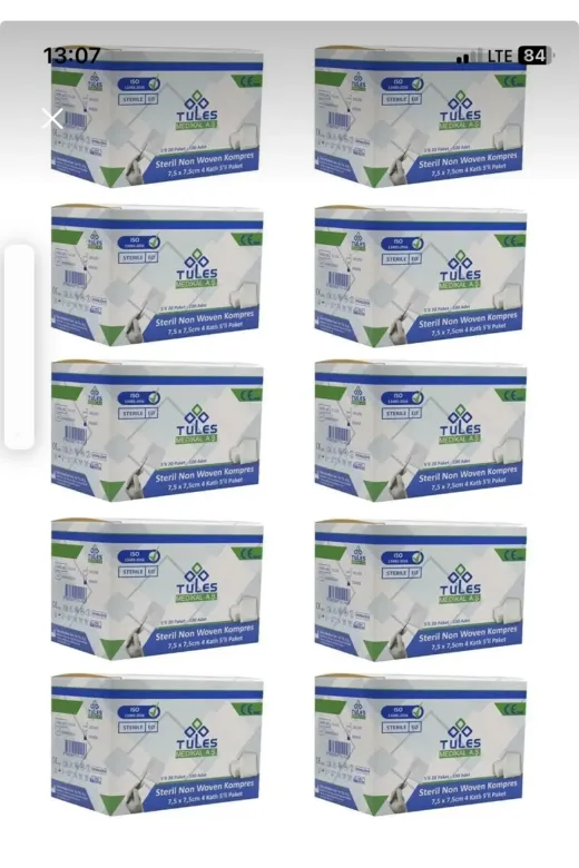 cgp medikal tls1000x Tules Non-Woven Steril Gazlı Bez Gaz Kompres 7,5X7,5 1000 Adet 10 Kutu