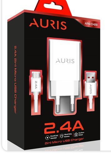 Ch28 Auris Ch-28 Micro Usb Şarj Seti 5V 2.2A 1 Metre Kablo Uzunluğu Kısa Devre Ve Yüksek Akım Korumalı Şarj Cihazı