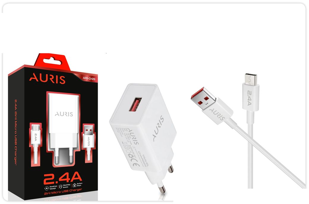 Ch28 Auris Ch-28 Micro Usb Şarj Seti 5V 2.2A 1 Metre Kablo Uzunluğu Kısa Devre Ve Yüksek Akım Korumalı Şarj Cihazı