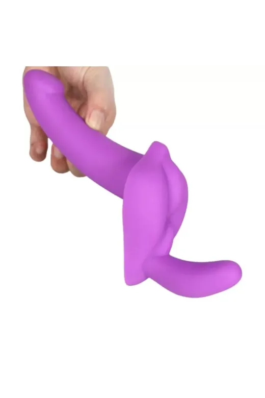 Charm Uyarıcı Tamponlu Ultra Yumuşak Çift Taraflı Kemerli Silikon Dildo Penis - Mor