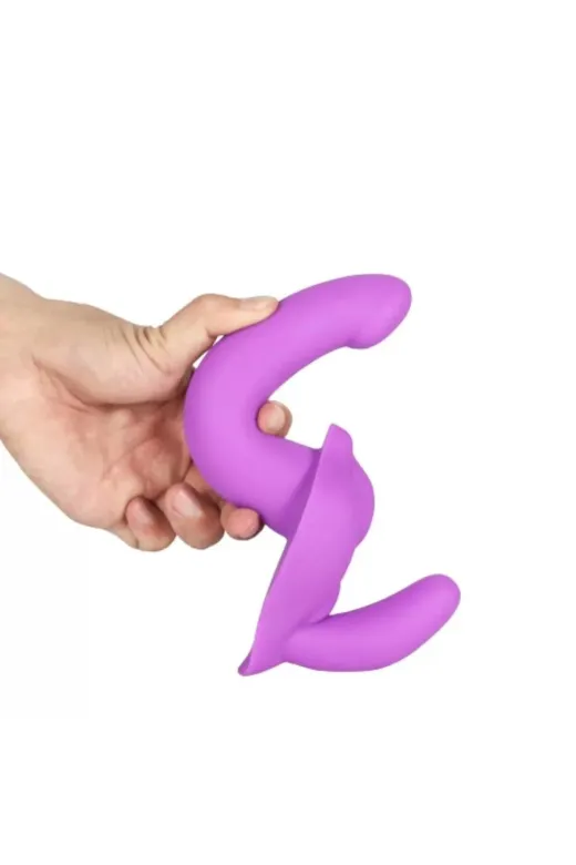 Charm Uyarıcı Tamponlu Ultra Yumuşak Çift Taraflı Kemerli Silikon Dildo Penis - Mor