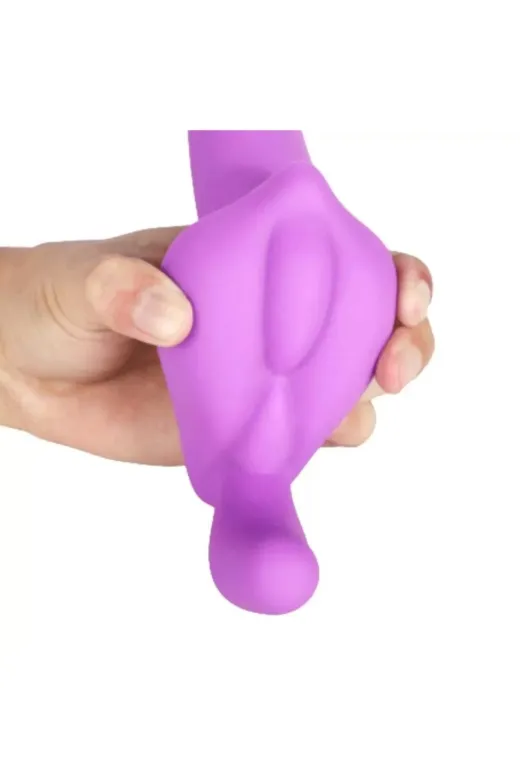 Charm Uyarıcı Tamponlu Ultra Yumuşak Çift Taraflı Kemerli Silikon Dildo Penis - Mor