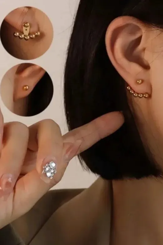 Chase KPE05 Lüks Görünümüyle Dikkat Çeken Çoklu Top Süslemeli İki Parçalı Paslanmaz Çelik Antialerjik Küpe