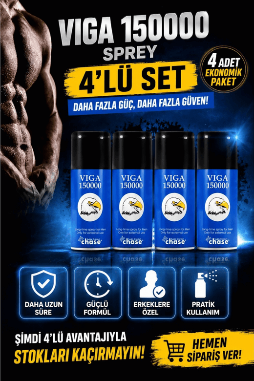 Chase tYXsIiUK2z Viga 150000 Sprey 4'lü Set | Erkeklere Özel Harici Kullanım Spreyi | Ekonomik Paket