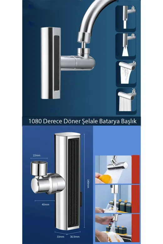Cherry Collection cherrymuskukaparatı 360 Derece Döner Musluk Başlığı Çok Fonksiyonlu Tasarruf Aparatı 2 Yıl Gri Fonksiyonlu